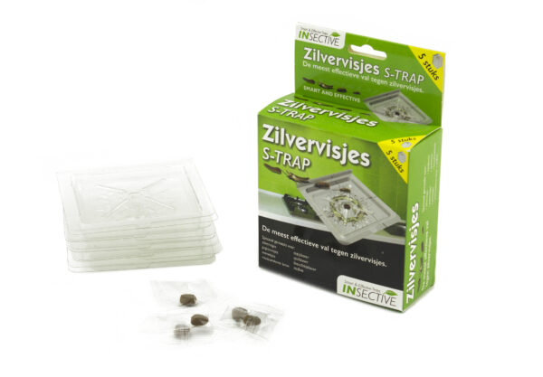 De S-trap is na jarenlang wetenschappelijk onderzoek, ontworpen om op de beste manier, zilvervisjes, papiervisjes en aanverwante insecten te vangen. De Insective S-trap is dan ook effectief voor het afvangen van: Zilvervisjes, Papiervisjes, Ovenvisjes, Museumkever larve, Tapijtkever, Spekkever, Broodklopkever, Stofluis,welkoop,agradi,CE